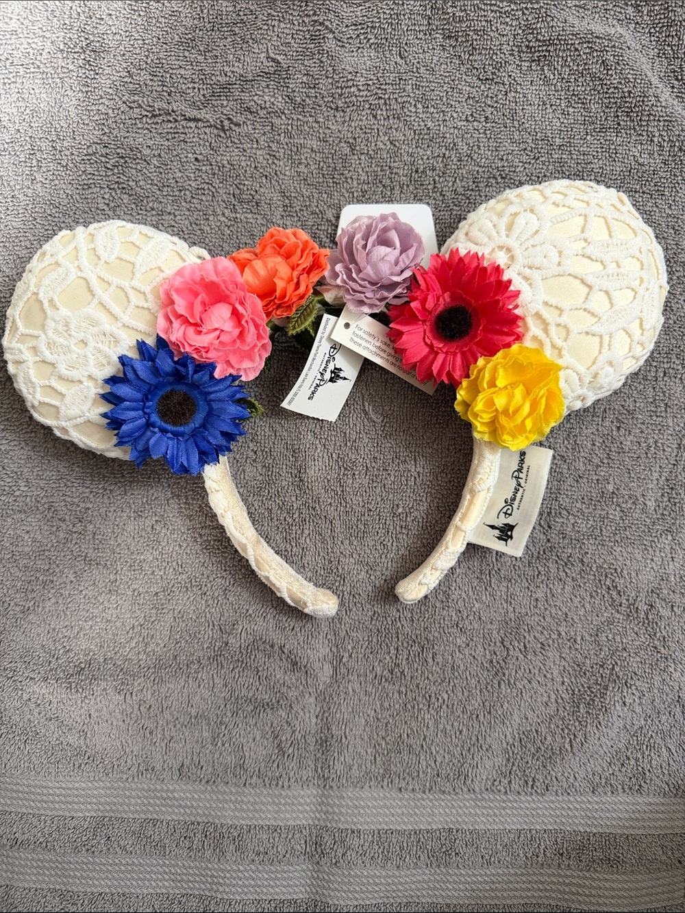 Disney Cream Lace Mickey Ears Headband with Multicolor Floral Accents